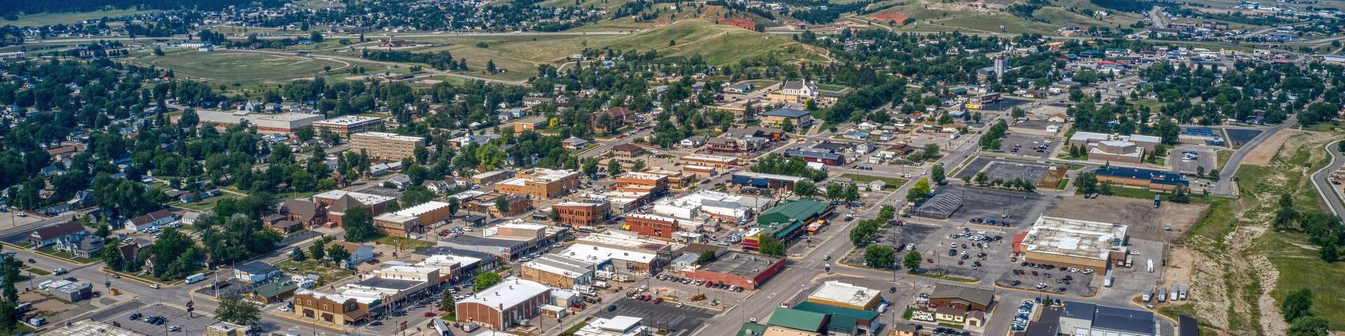Aerial View of Sturgis, South Dakota Which hosts an annual Motorcycle Rally
