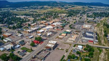 Aerial View of Sturgis, South Dakota Which hosts an annual Motorcycle Rally