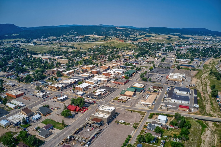 Aerial View of Sturgis, South Dakota Which hosts an annual Motorcycle Rally