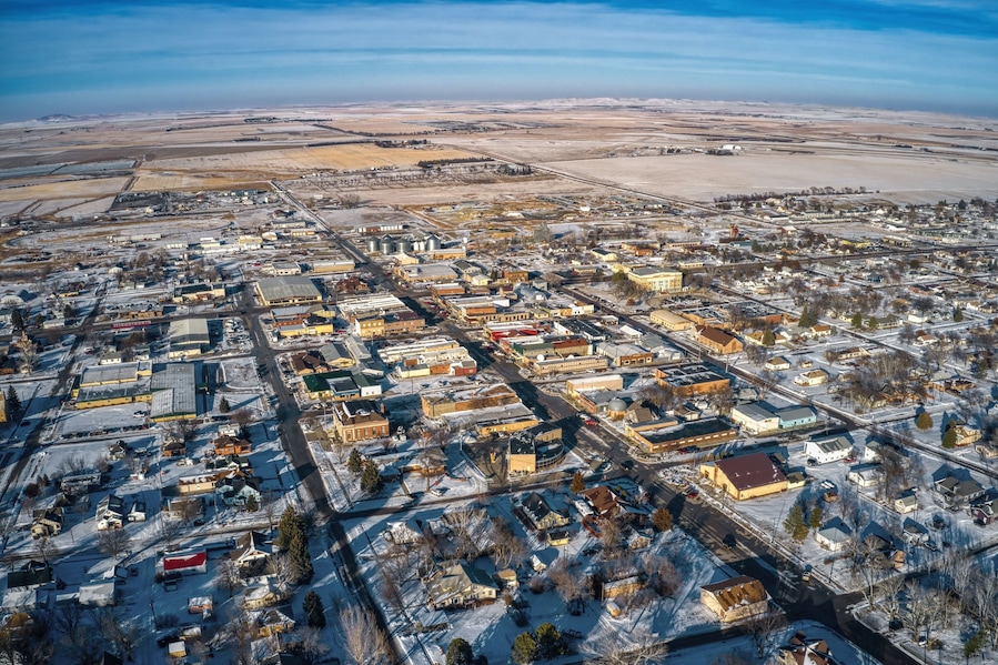 Aerial View of Winner, South Dakota in Winter