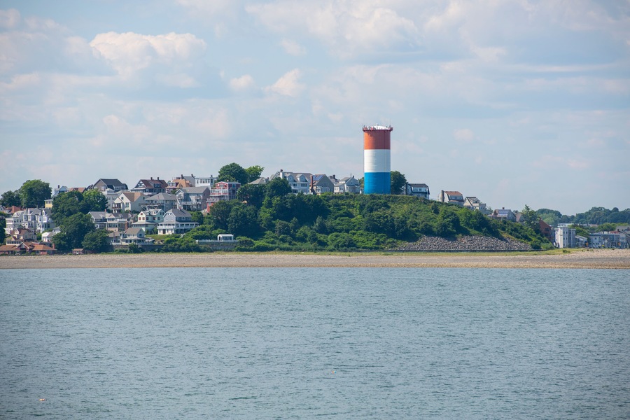 Historic Water Tower at the coast in Winthrop Head in town of Winthrop, Massachusetts MA, USA.