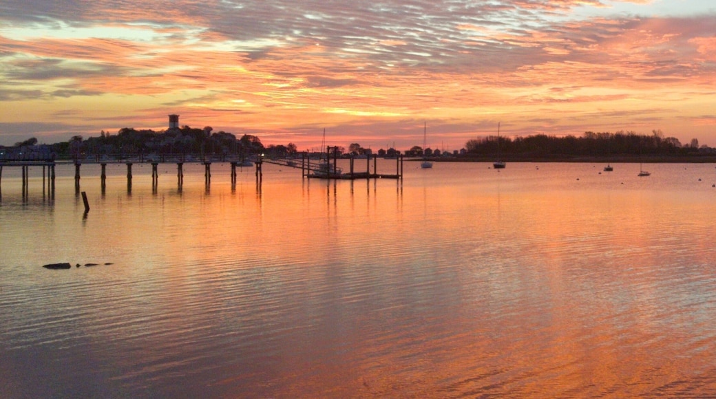 Shot at sunrise from the Cottage Park Yacht Club parking lot towards the Winthrop Water tower.