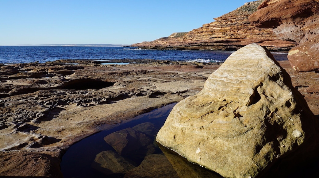 Red Landscape of Red Bluff - delicate threads of red rock look like tears frozen in time in formations believed to be 400 million years old. Named by Dutch explorer Willem de Vlamingh in 1697, the spectacular coastal cliffs extend 13 kilometres through Kalbarri National Park.
#blue
#BeachBound