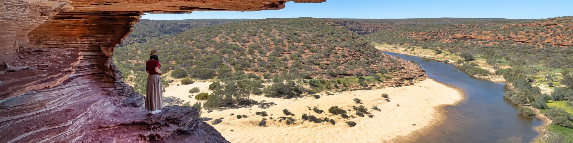 A woman is looking at beautiful gorge of Kalbarri National Park, Western Australia