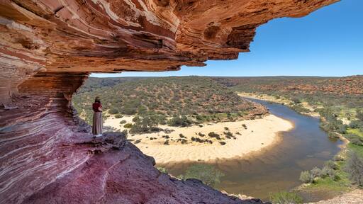 A woman is looking at beautiful gorge of Kalbarri National Park, Western Australia