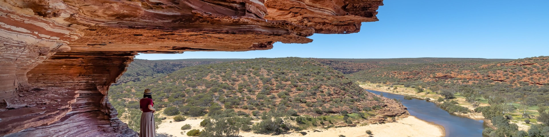 A woman is looking at beautiful gorge of Kalbarri National Park, Western Australia