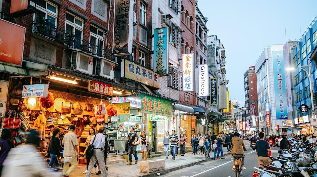 Tamsui Old Street featuring street scenes, night scenes and a city