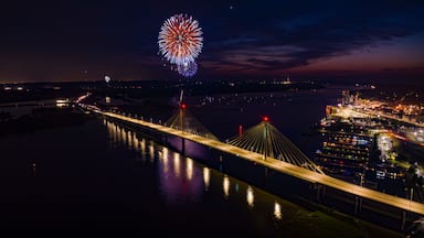 JULY 3, ALTON, IL., USA - July 3 fireworks over Clark Bridge in Alton, Illinois overlooking Mississippi River