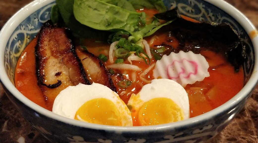 Good ramen place in an unlikely location. Had the spicy ramen and garlic pork fried rice. The ramen wasn't spicy but the flavor was good and the broth was smooth and creamy in texture. Lots of pork in the fried rice.