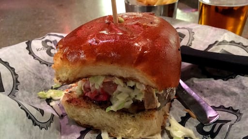 Mouthwatering burgers can be found at this local dive, B Spot. Try the Fat Doug and wash it down with a Great Lakes Lager. The burger patty is tender, topped with coleslaw and pastrami and surprisingly is not filling at all. #Delicious