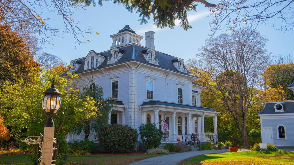 Proctor Mansion at Town Common in historic town center of Wrentham, Massachusetts MA, USA. Now this building is an inn.