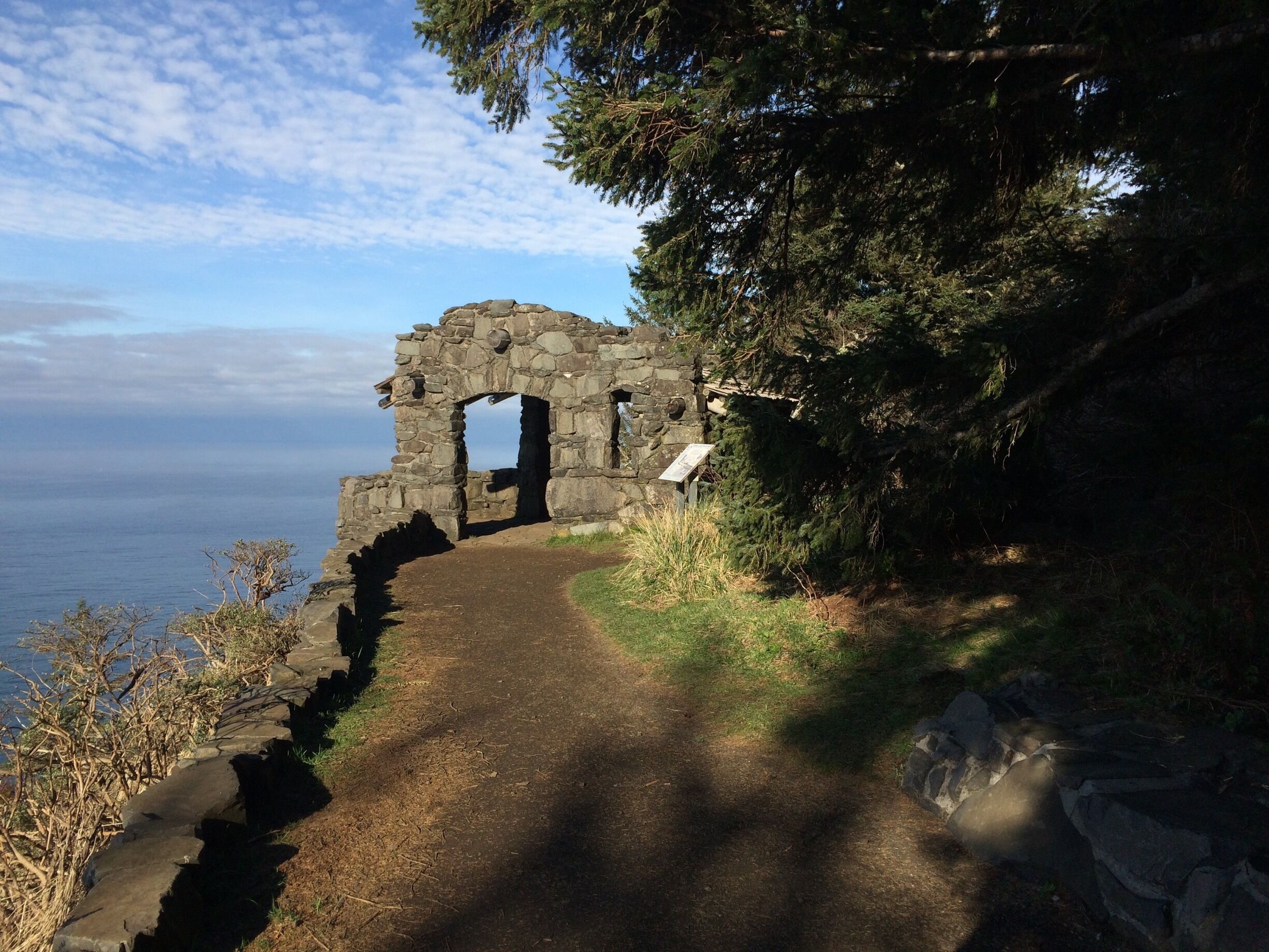 Conservation Corp rock shelter on top of Cape Perpetua on the Oregon Coast. A great place for whale watching. 