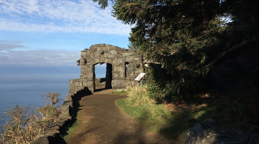 Conservation Corp rock shelter on top of Cape Perpetua on the Oregon Coast. A great place for whale watching.
