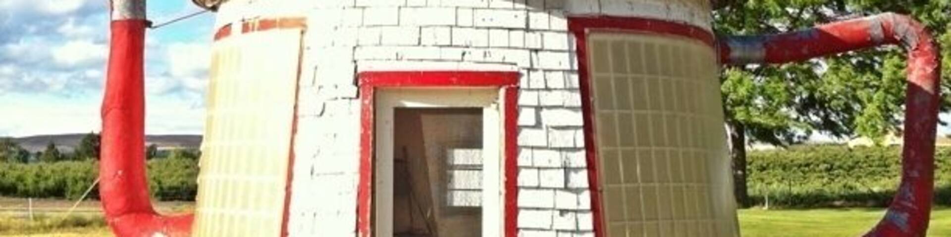 A novelty gas station built in 1922 along US Route 12. No longer operational, the pumps proudly display their last sale (1.87/gal). The station was hand-built by a local businessman as a contemporary jab at the Teapot Dome Scandal, in which Secretary of the Interior Albert Fall illegally leased oilfields in Teapot Dome, WY and Elk Hills, CA to private companies. Fall was found guilty of bribery, fined $100,000 and sent to prison.
Plans to restore and relocate the teapot to a park in downtown Zillah are underway.