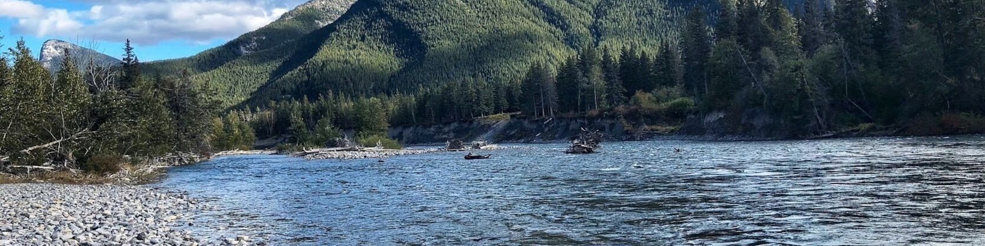 The Bow River in Exshaw, Alberta. South Exshaw trail nearby - 2 km (moderate). (September 2018)