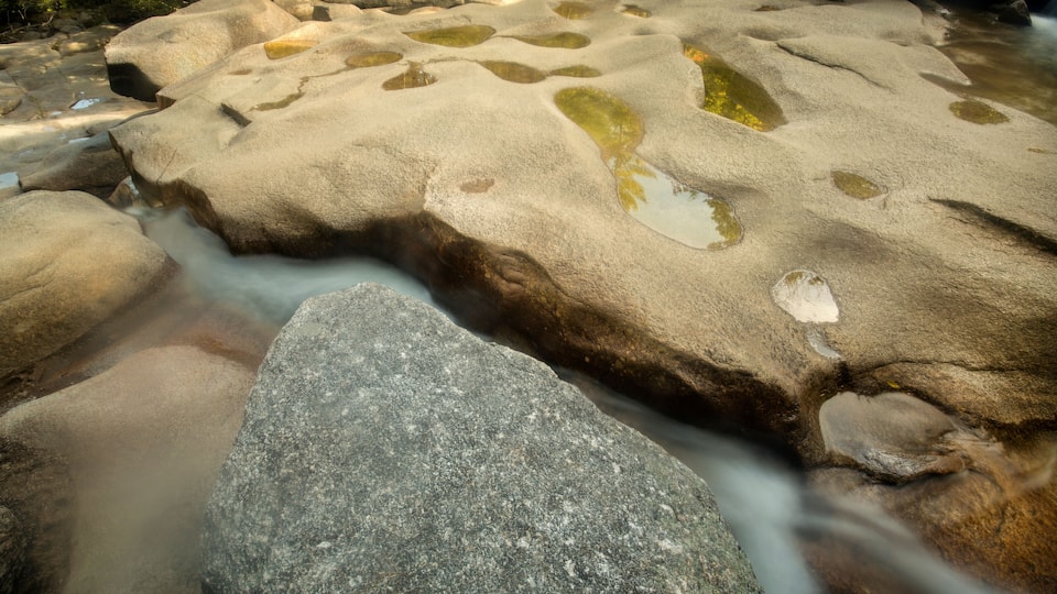Potholes in granite bedrock of Diana's Baths, Bartlett, New Hampshire.