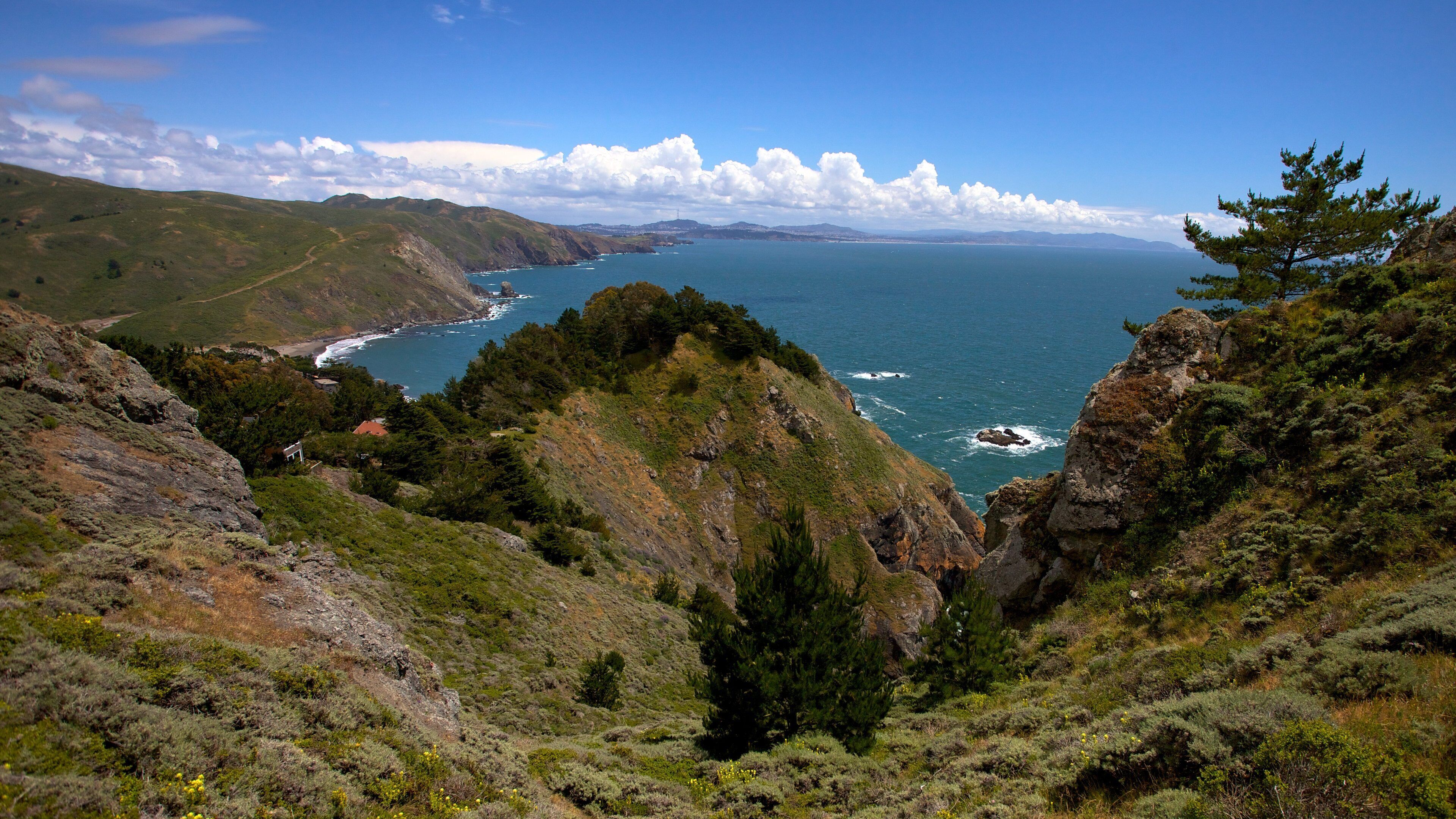 Muir Beach showing rocky coastline and general coastal views