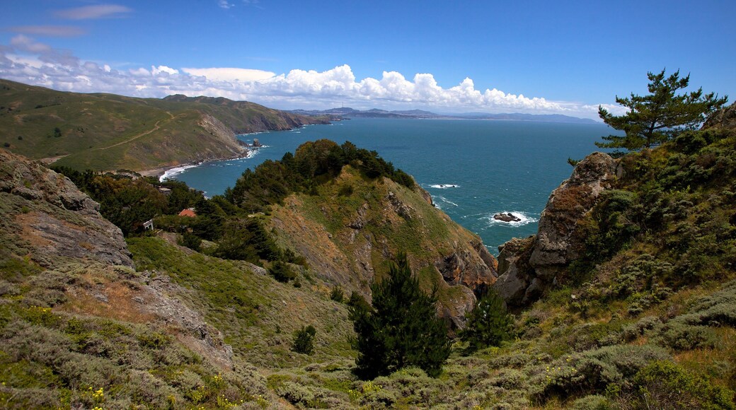 Muir Beach showing rocky coastline and general coastal views