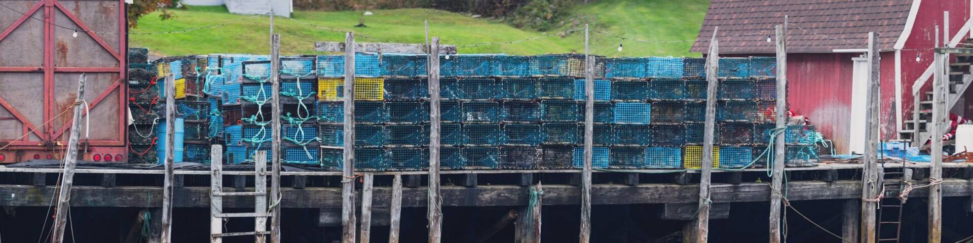 There were less coves than I was expecting. The coves we did come across though reminded me of paintings I've seen of old pier pilings and dark coast lines. The extreme tidal changes created some really beautiful colors on the wood and the lobster traps that were strewn around everywhere just added to the visualization.