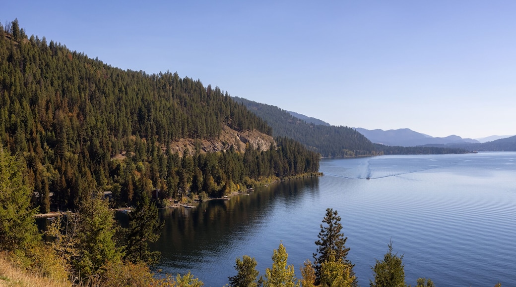 Panoramic View of Christina Lake during a sunny fall season day. West Kootenay, British Columbia, Canada.