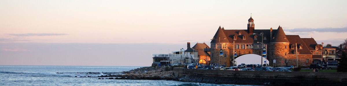 Narragansett Beach, Rhode Island. Tower landmark building in distance