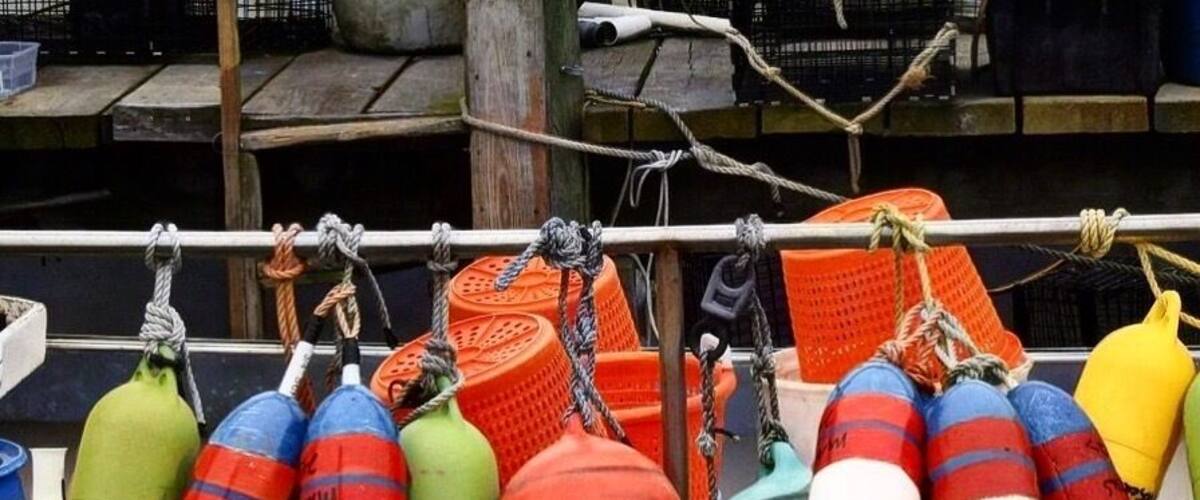 Buoys on a fishing boat in Galilee Harbor- Narragansett, Rhode Island