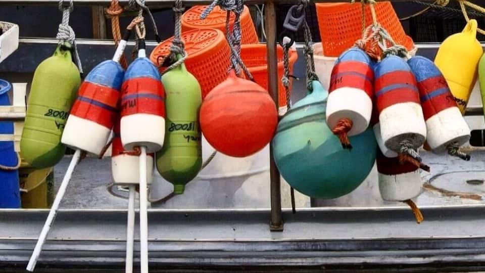 Buoys on a fishing boat in Galilee Harbor- Narragansett, Rhode Island