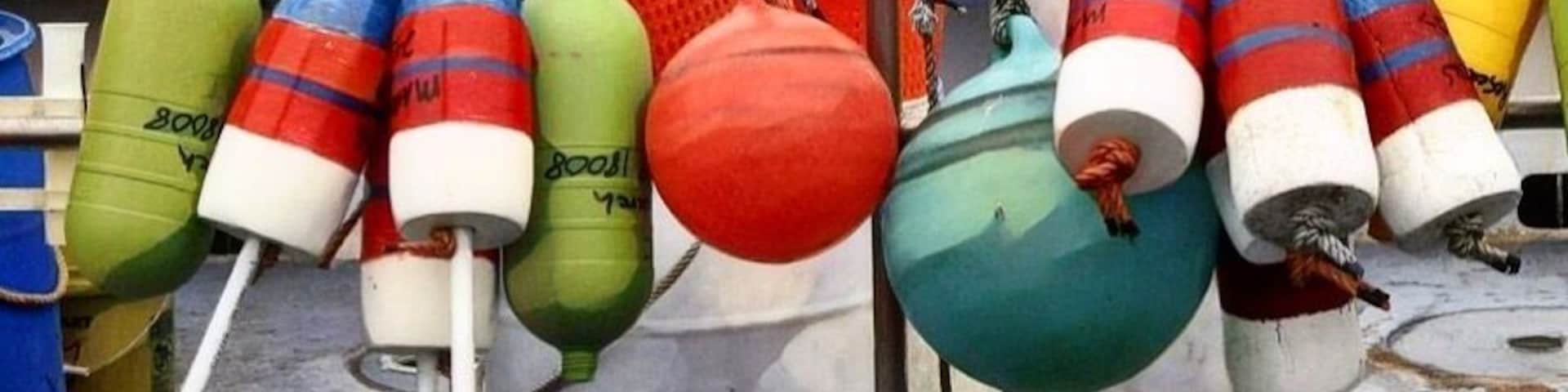 Buoys on a fishing boat in Galilee Harbor- Narragansett, Rhode Island