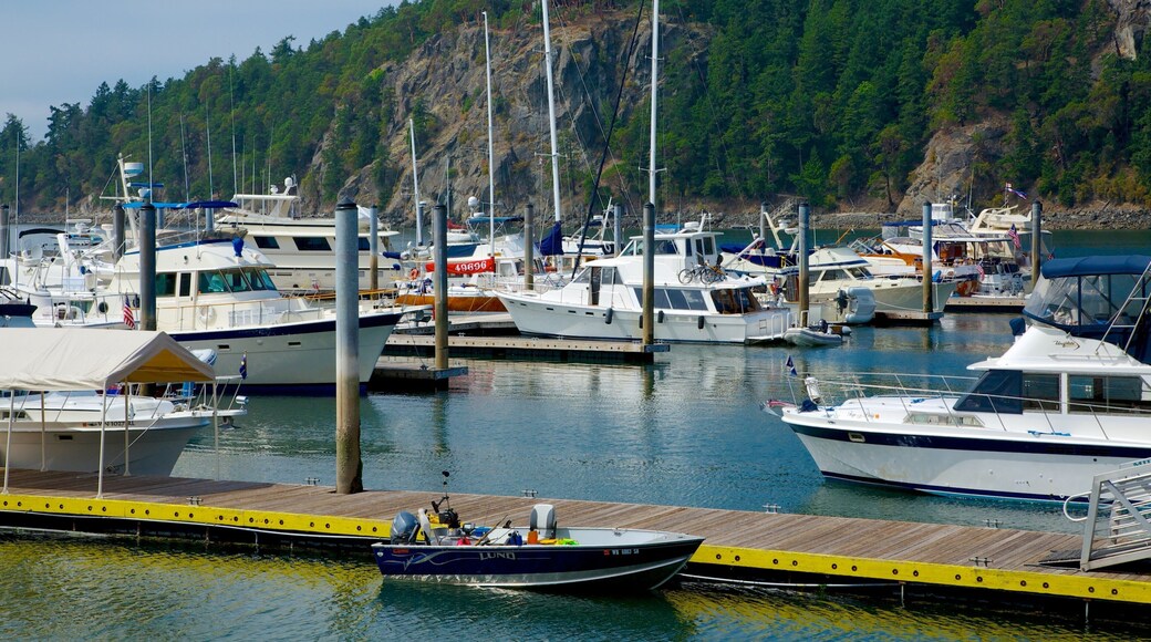 Orcas Island showing a marina, boating and a bay or harbour