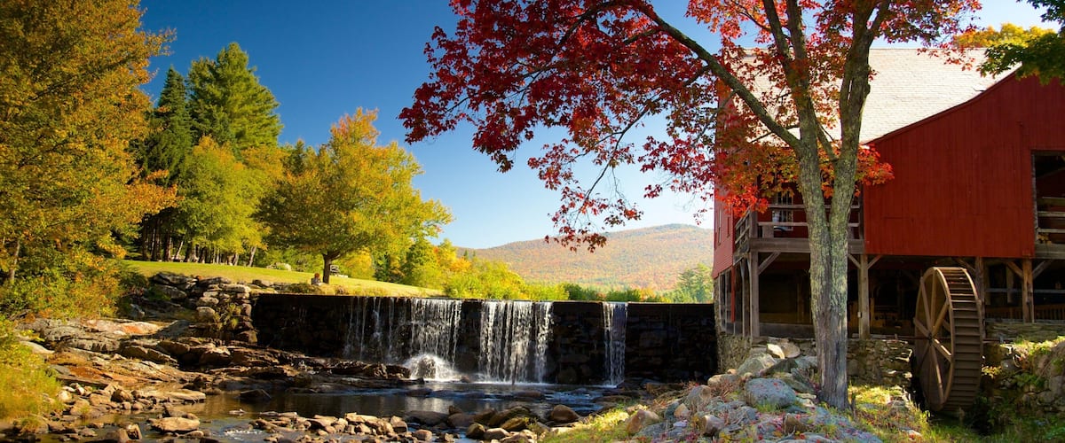 Weston showing a river or creek and autumn leaves