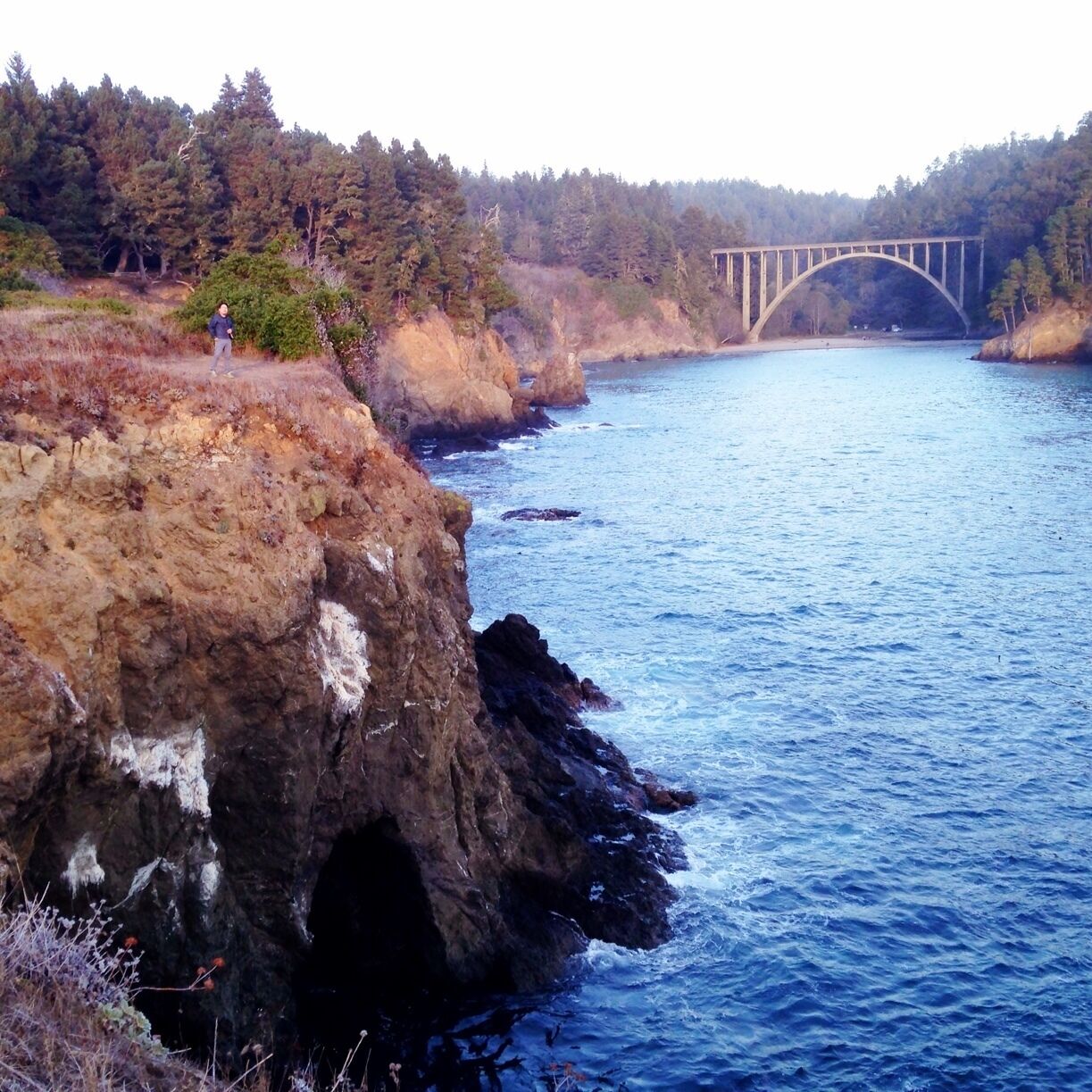 Russian Gulch is crossed by California State Highway 1, which passes over the gulch on the Frederick W. Panhorst Bridge, a large concrete arch bridge constructed in 1940.