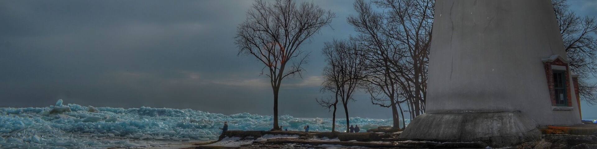 Occasionally if it gets cold enough for long enough, beautiful blue ice will pile up beneath the lighthouse making for an otherworldly landscape. #snow