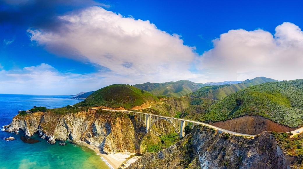Bixby Bridge and Big Sur aerial panoramic view, California