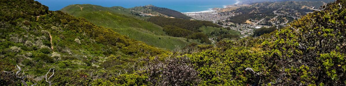 Linda Mar, Pacifica, Pacific Ocean, Mount Tamalpais, Tom Lantos Tunnels as see from near Montara Peak