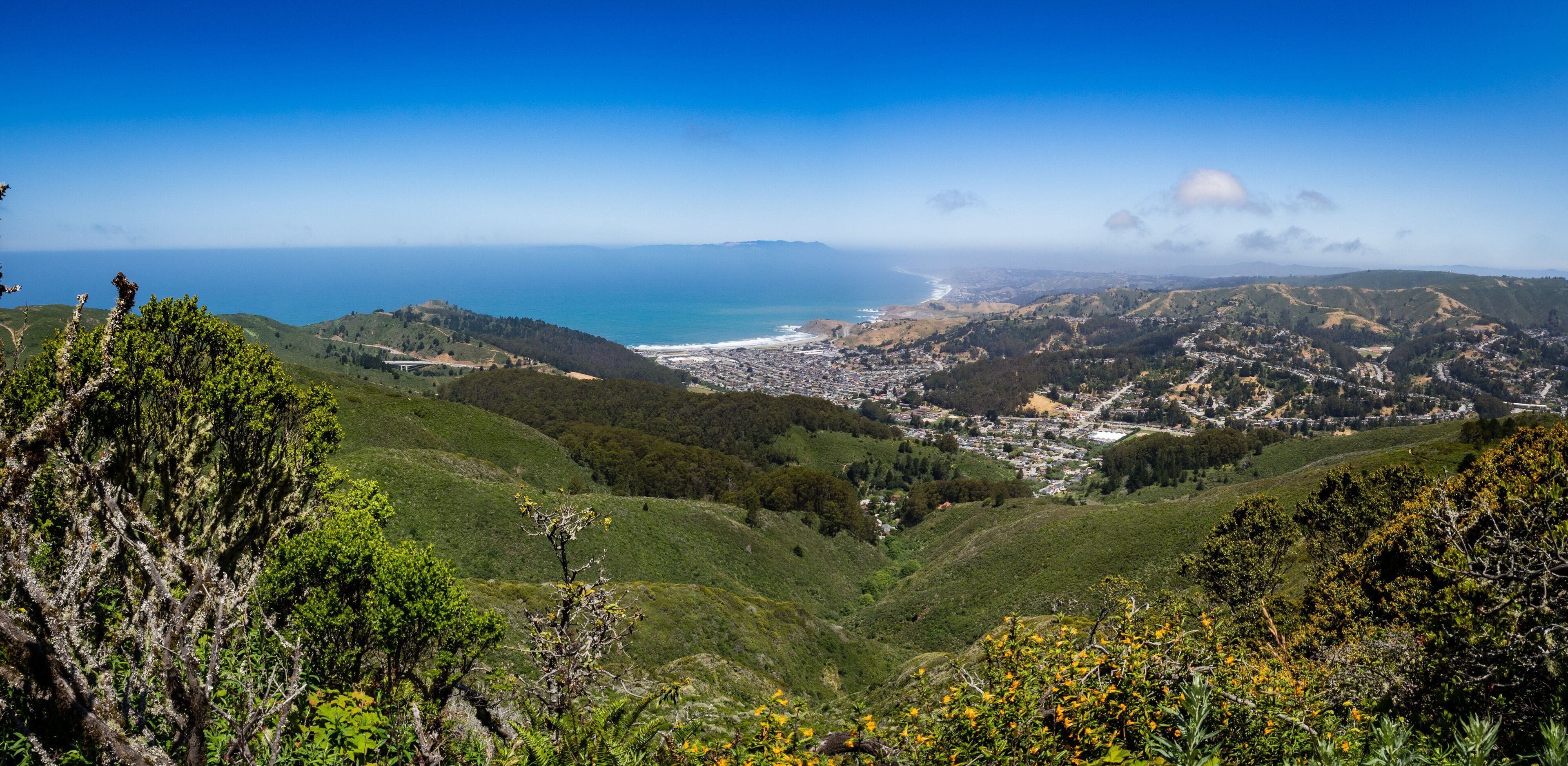 Linda Mar, Pacifica, Pacific Ocean, Mount Tamalpais, Tom Lantos Tunnels as see from near Montara Peak