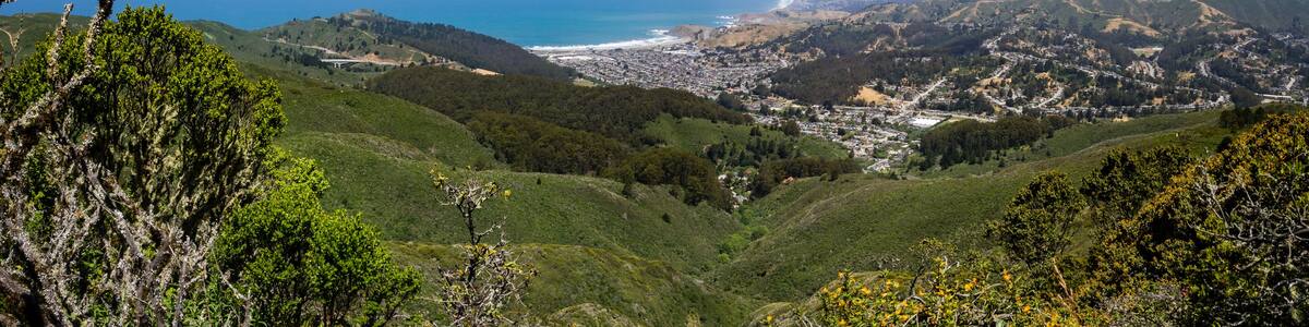 Linda Mar, Pacifica, Pacific Ocean, Mount Tamalpais, Tom Lantos Tunnels as see from near Montara Peak