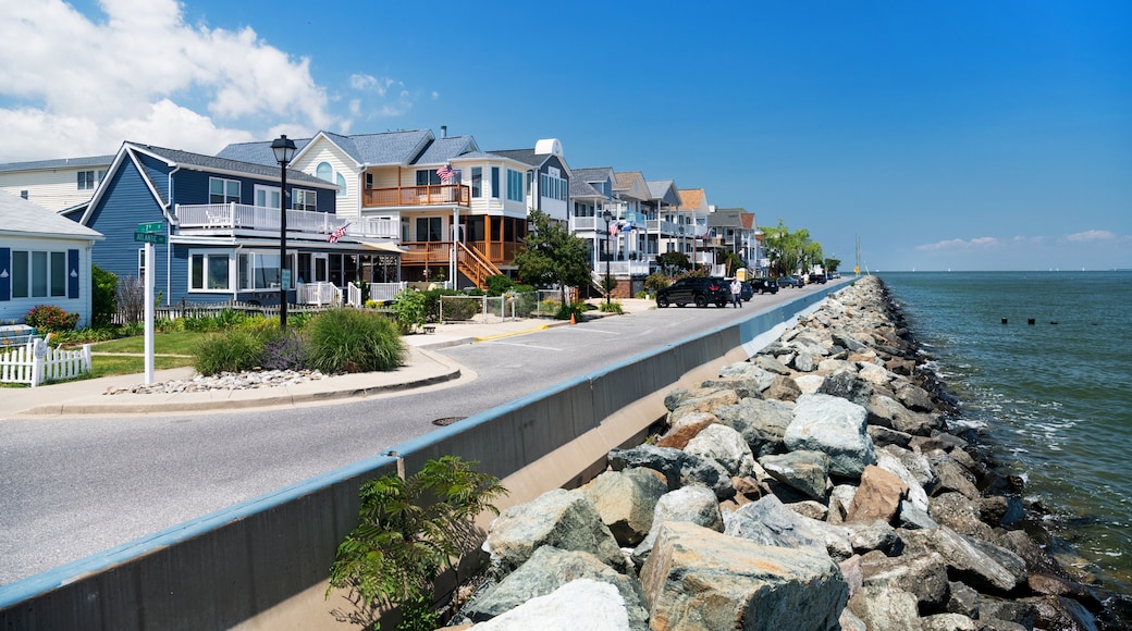 Homes on the Chesapeake Bay, in North Beach, Maryland. Sunny day, blue sky.