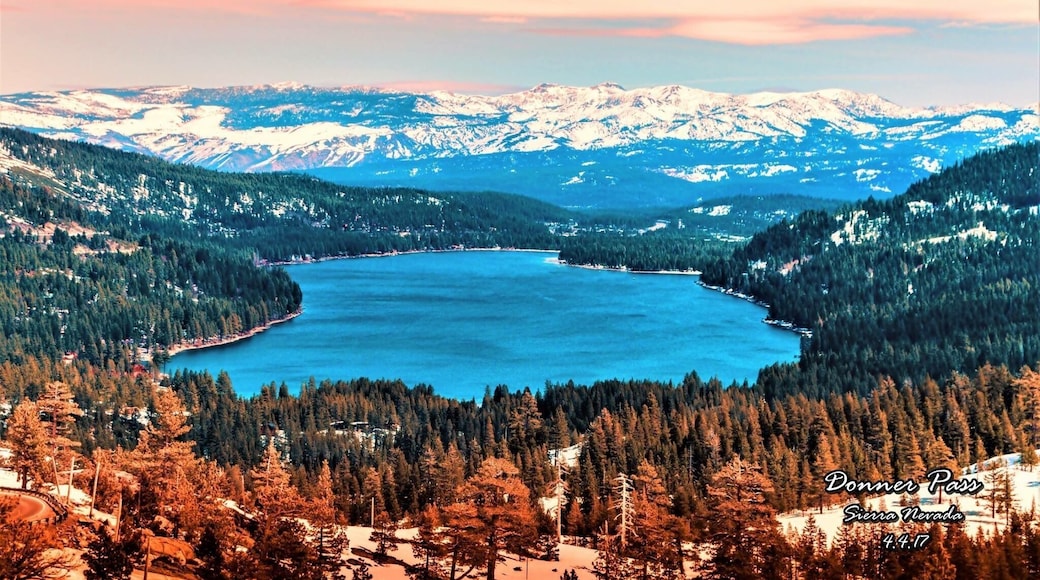Donner Pass ( 7,056 ft )is a mountain pass in the northern Sierra Nevada, above Donner Lake about 9 miles (14 km) west of Truckee, California.