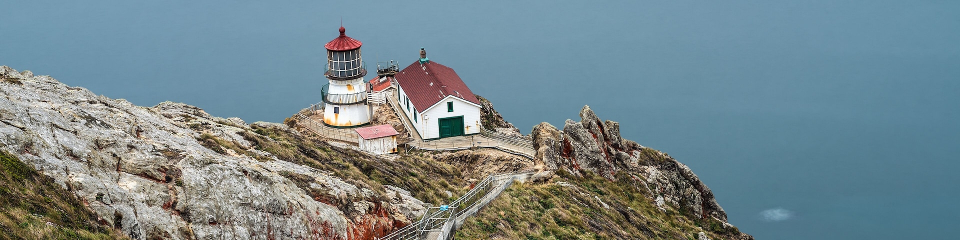 A steep staircase to the Point Reyes Lighthouse at the Point Reyes National Seashore, California. Long exposure.; Shutterstock ID 515424736; purchase_order: SP-1269 HA 2018 Batch 1; Order: ; client: ;