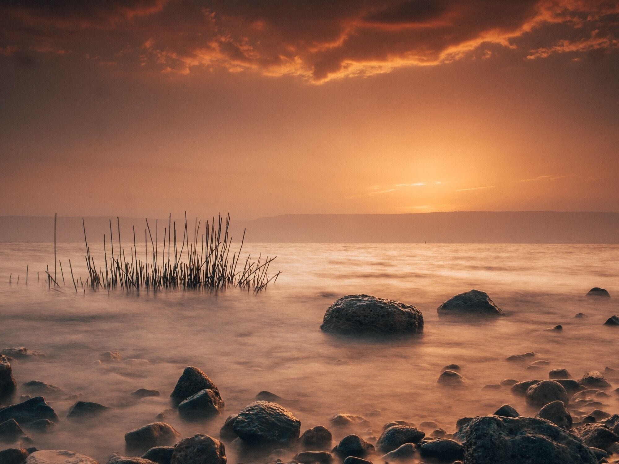 Sunrise on the shore of lake galilee