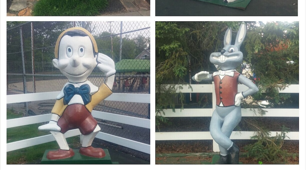 A menagerie of fiberglass friends dot the landscape of Westerville mini-golf. Two well designed landscaped 18-hole courses, batting cages, driving range and a pro shop.