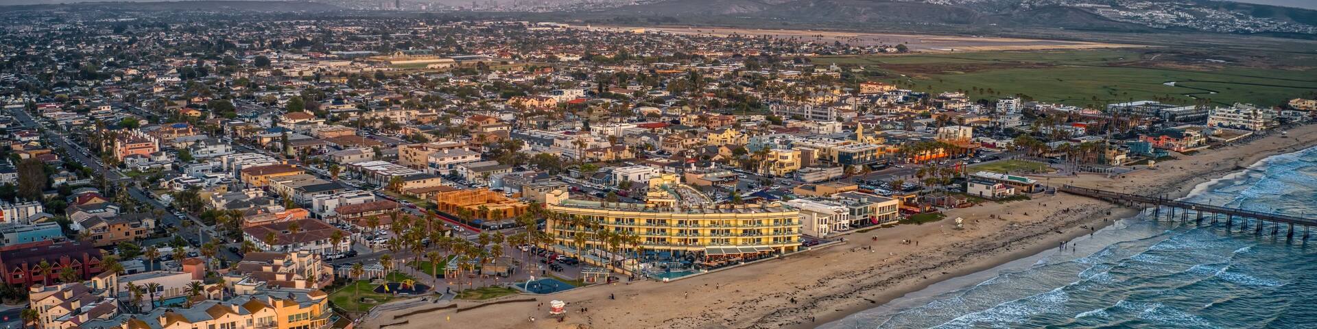 Aerial View of Imperial Beach, California with Tijuana, Mexico in the Distance