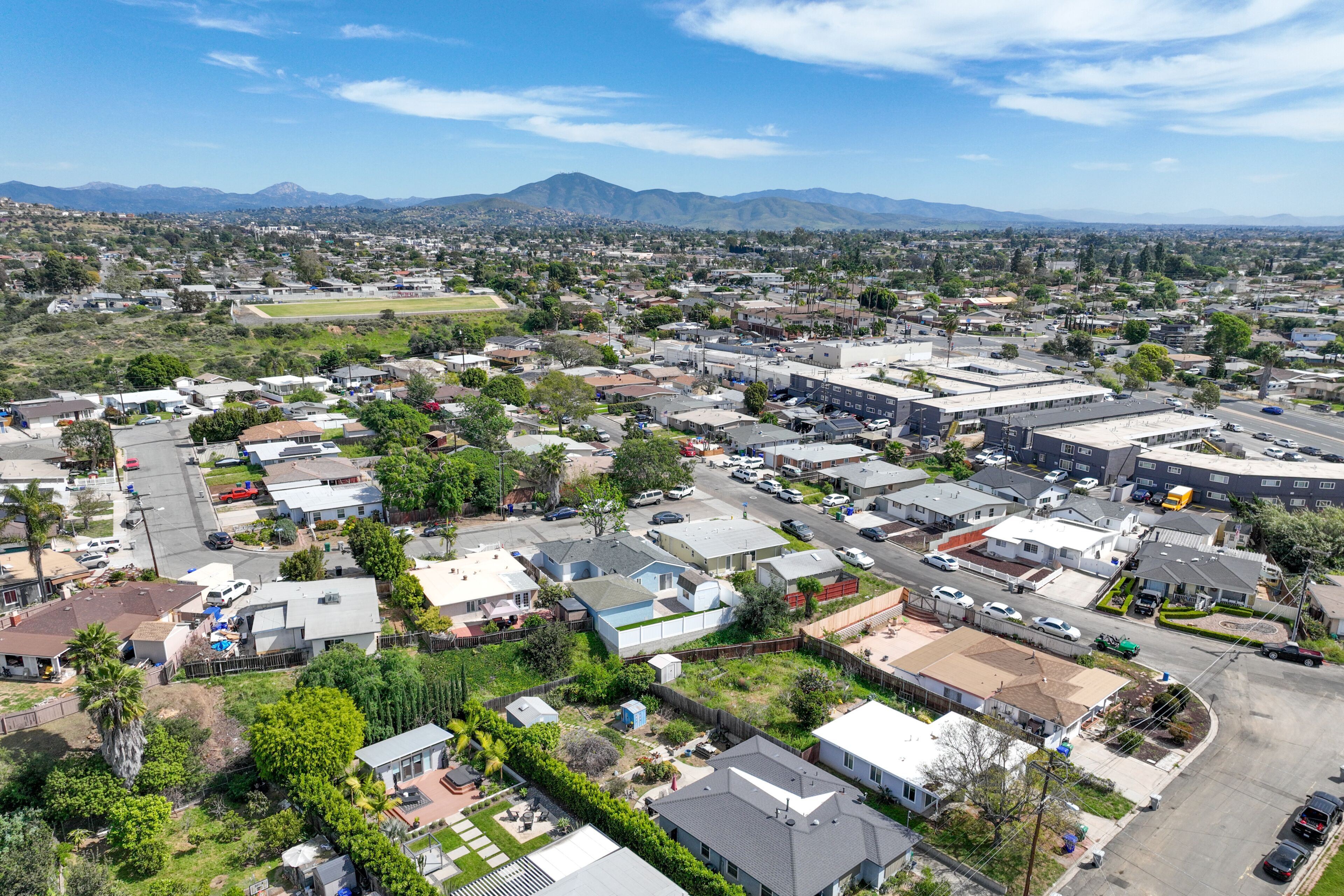Aerial view of Lemon Grove neighborhood of San Diego, California. Small city is located east of downtown 