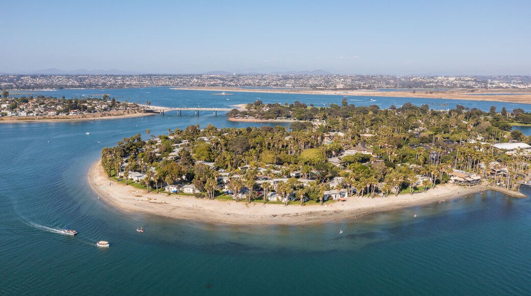 Paradise Point with boats in blue water, Mission Bay San Diego