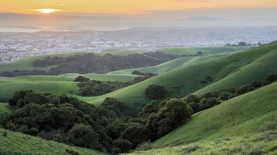 Sunset over San Francisco Bay Area. Springtime Sunset at Garin-Dry Creek Pioneer Regional Parks, San Francisco East Bay, California, USA.
