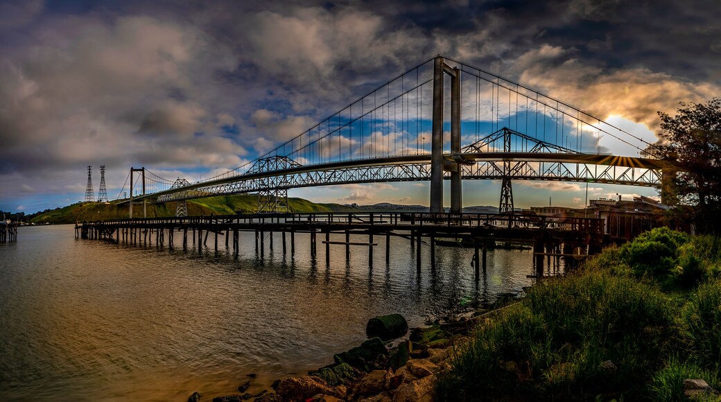 Carquinez Bridge on a cloudy morning seen from Rodeo Ca.