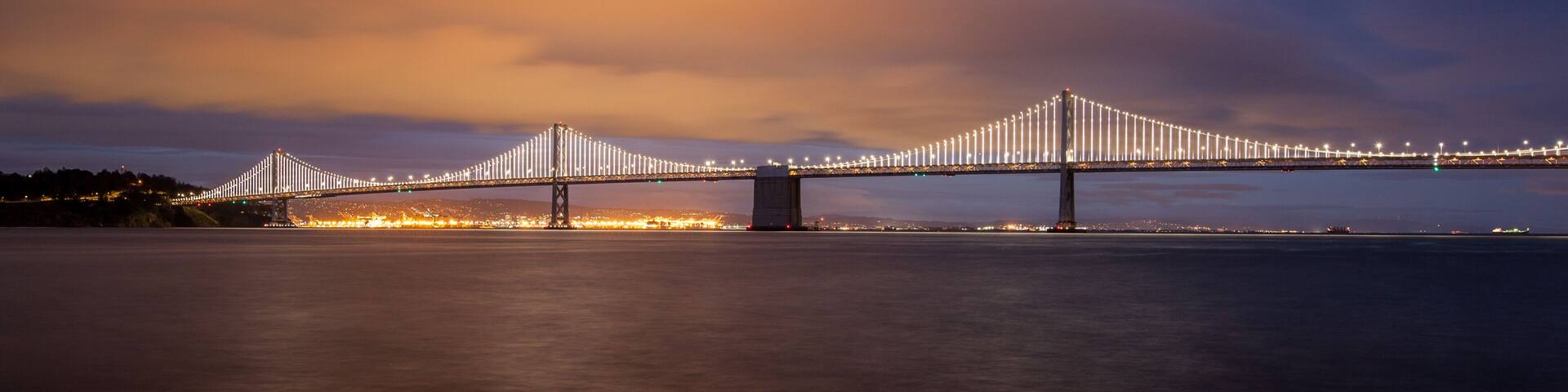 San Francisco Bay bridge in the evening.