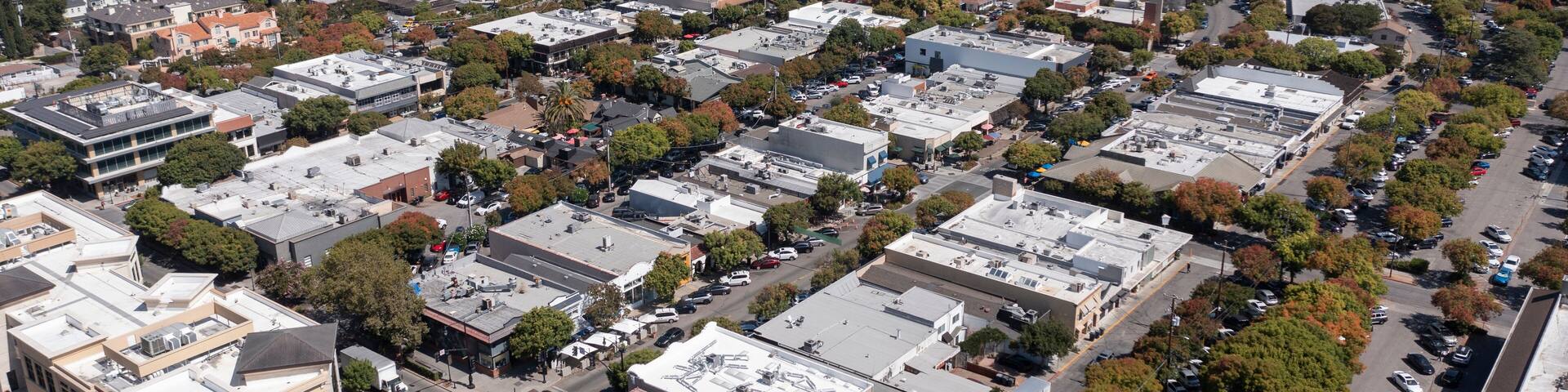 Daytime view of the historic downtown urban core of Los Altos, California, USA.