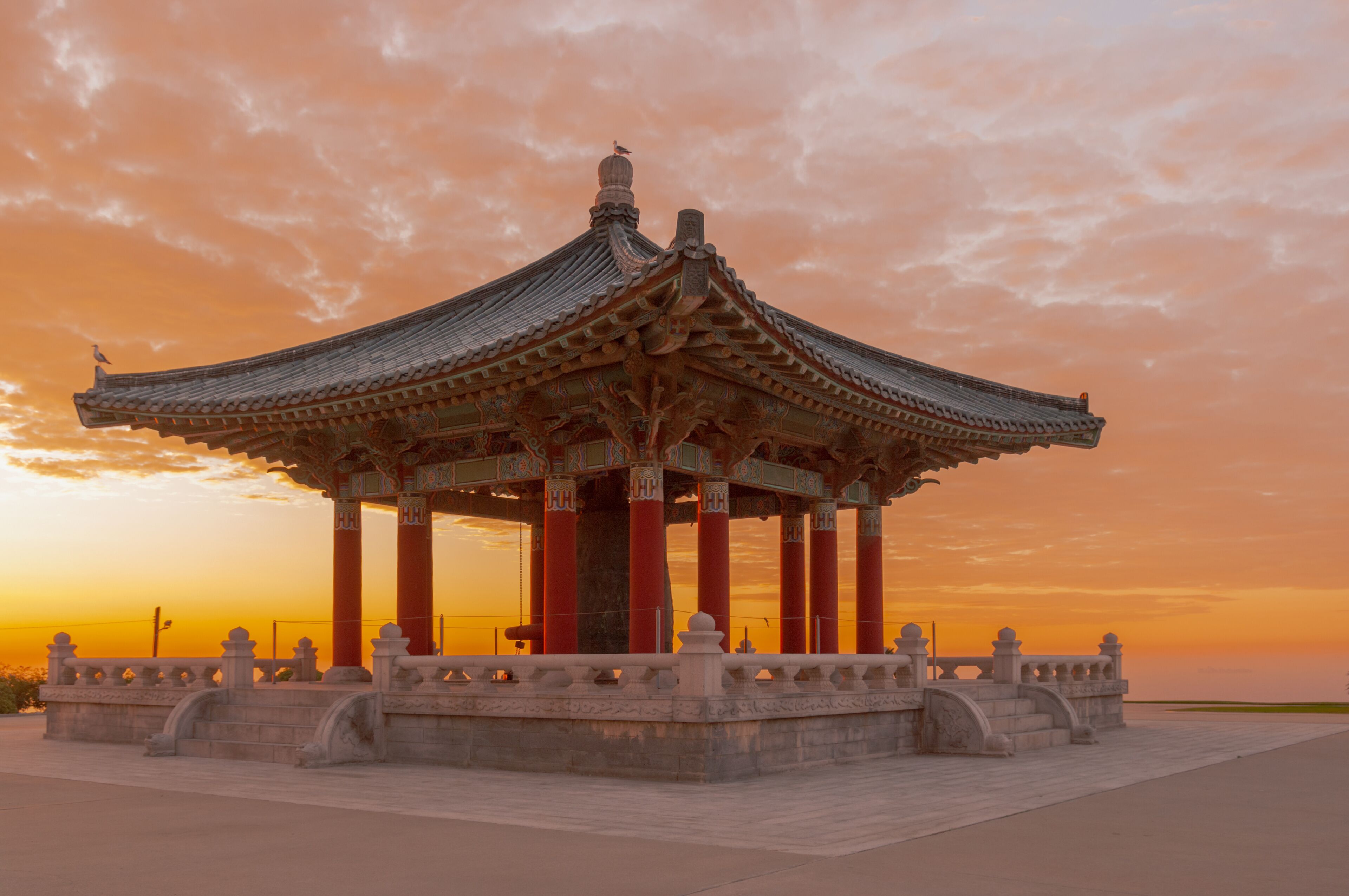  image of the Korean Bell of Friendship and Bell Pavilion in San Pedro, California. 
