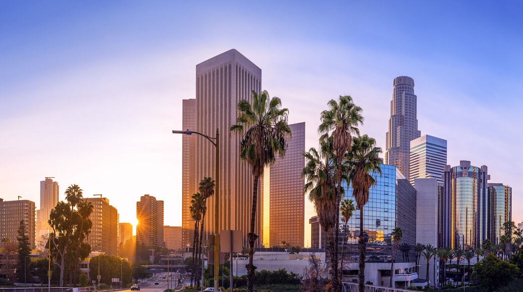 the skyline of los angeles during sunrise, california